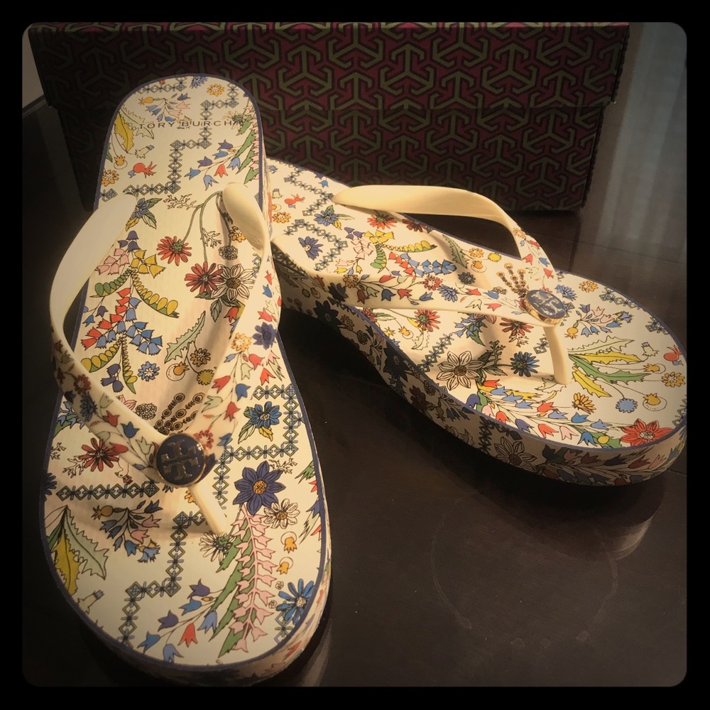 Tory Burch Floral Wedge Flip Flop